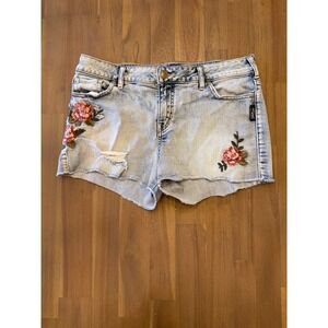 Silver Jeans Co Aiko Floral Embroidered Denim Shorts Light Wash W31 L3